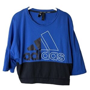 Adidas Must Haves Colorblock Athletic Top Size Medium Cotton Blue Black White